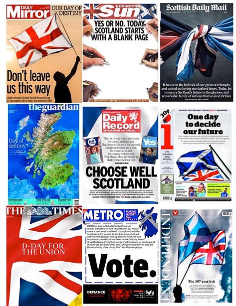 スコットランド投票　朝刊一面